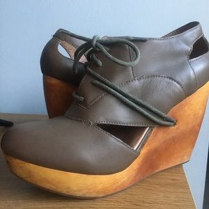 Fiel Anthropologie Wood and Leather Booties